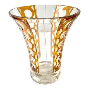 Vintage Modern Contemporary Small Glass Amber and Clear Vase From Europe